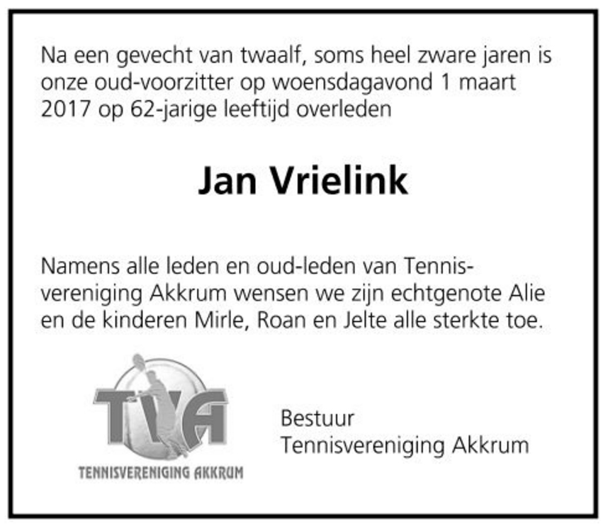 170306 Rouwadvertentie jan vrielink bestuur