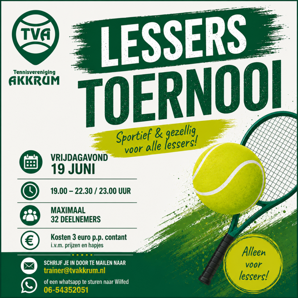 Geef je op voor het Lesserstoernooi op 19 juni! flyer lesserstoernooi 19 juni 2026 vierkant